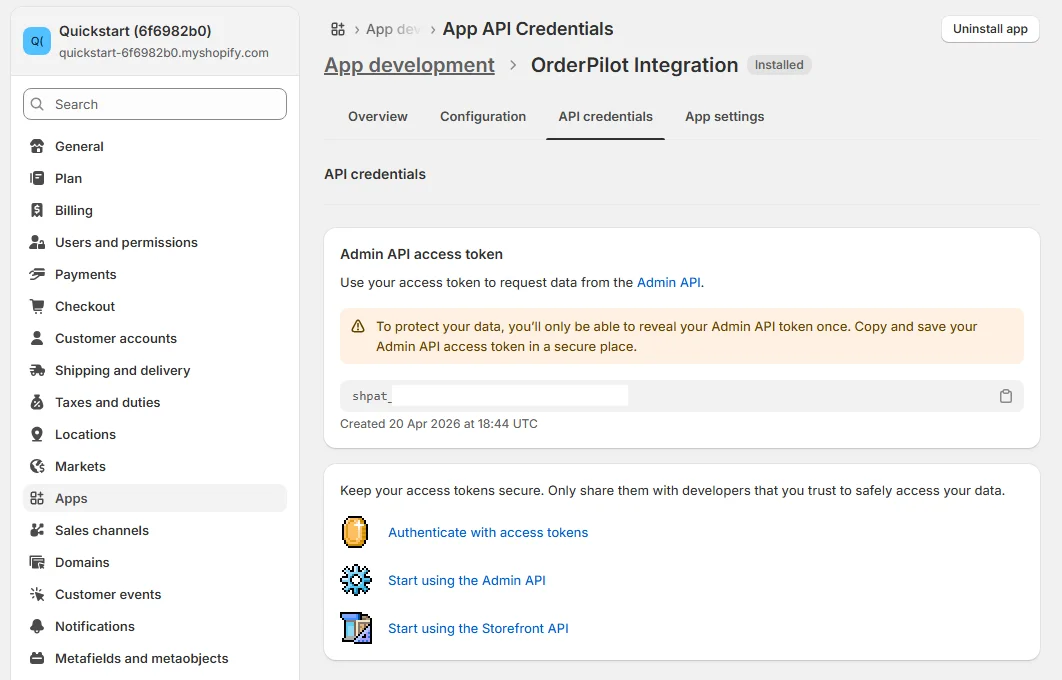 Admin API Access Token